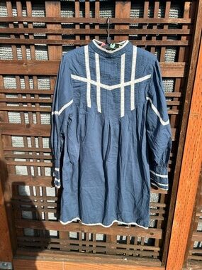Boheme Navy Blue Dress with Cream Trim